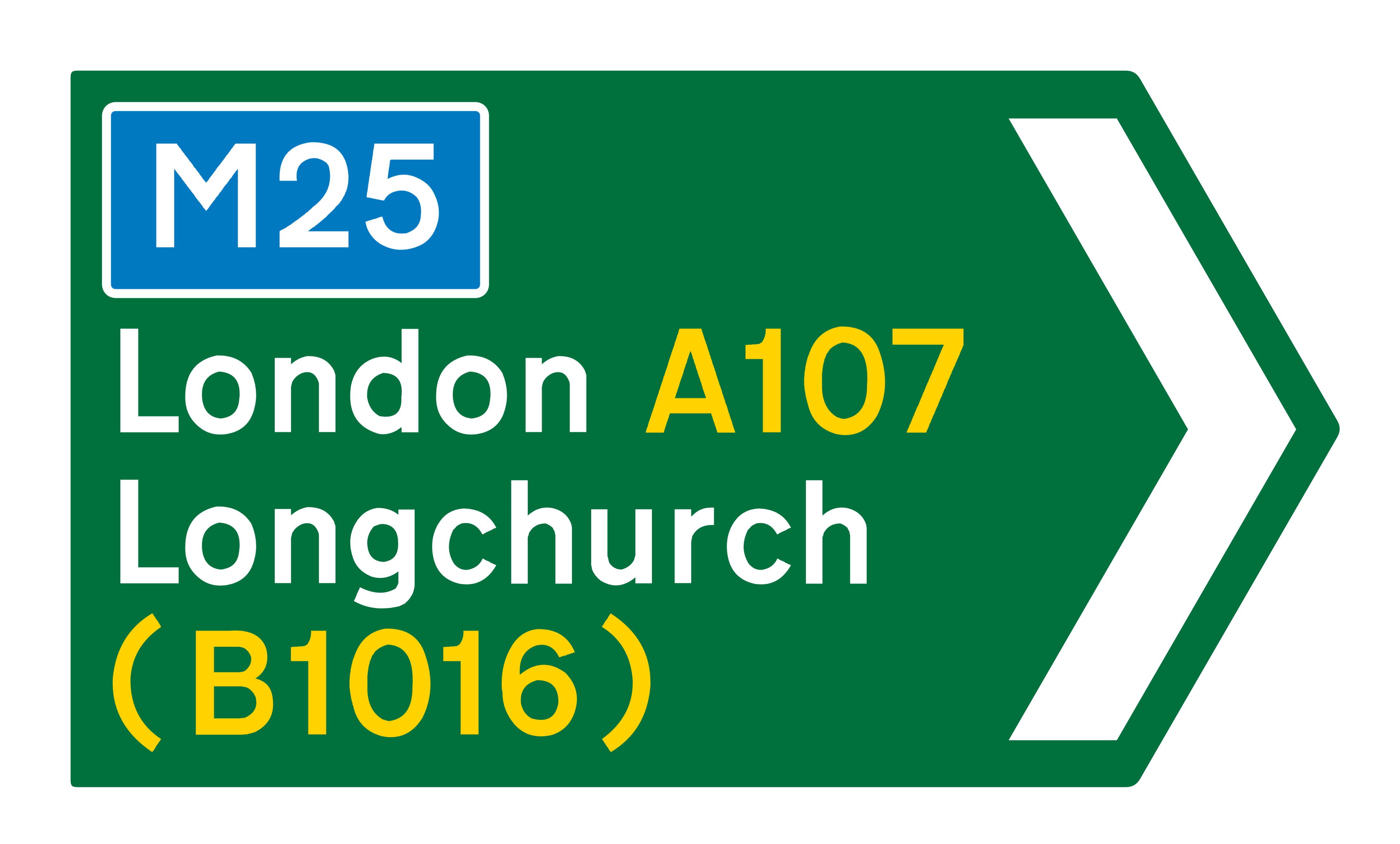 Green motorway route confirmatory sign with an M25 route patch
